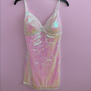 White sequin mini dress